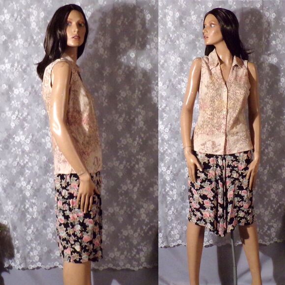 Vintage 90s Blouse 1990s Lace Sleeveless Collared Whimsigoth Boho Size Medium - Picture 3 of 8